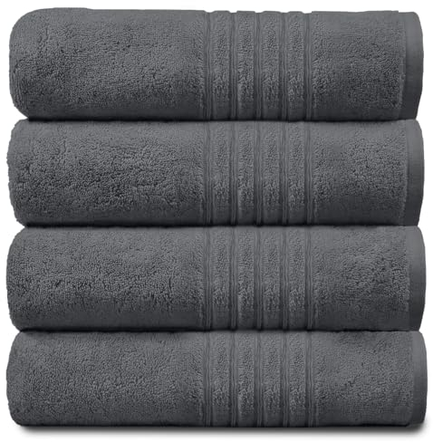 GC GAVENO CAVAILIA New Hampton Hand, Ultra Soft Extra Absorbent Pack of 4 Luxury Towel Set, 100% Ringspun Cotton, Egyptian, Charcoal, 50x80 Cm
