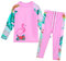 ZNYUNE Girls 2PCS Leaves Printed Swimwear Long Sleeve Swimsuit Set Kids Bathing Suit Swimming Costume for Age 3 to 10 Years S301 FlamingoPink 4A