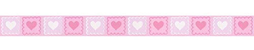 Frise papier peint motif coeur rose chambre fille | Frise tapisserie blanche & rose chambre enfant | Frise murale enfant motif coeur