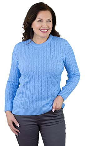 Fashion Friendly Ladies' Round Neck Cable Jumper - Blue Extra Large