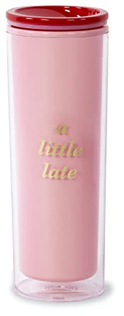 kate spade new york Isolierter Reisebecher, 473 ml, Rosa, doppelwandiger Thermobecher für Kaffee oder Tee, A Little Late