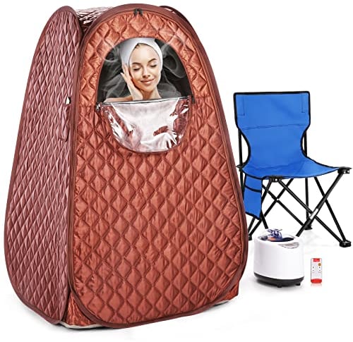 Steupoek Portable Sauna for Home Full Body Personal Sauna Steam Sauna at Home Spa with 2.6L 1000W Steam Generator, 90 Minute Timer, Foldable Chair, Remote Control Included(Brown)