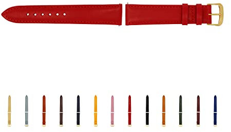 SELVA Uhrenarmband, 14-24 mm, Leder, zum Wechseln, Ersatzarmband für Smartwatch, Made in Germany, Größe:16 mm, Farbe:Rot mit Goldener Schließe