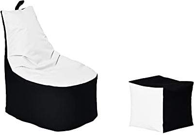 Momiralland Classic Sitzsack XL - XXL mit Hocker Sitzkissen BodenKissen Sessel In- & Outdoor geeignet Gaming Sitzsack für Erwachsene und Kinder… (Schwarz – Weiß, XXL - Durchmesser 78 cm)