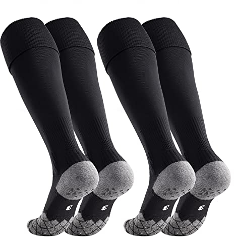 Stutzen Fussball Kinder Fussballsocken - Jungen Anti-Rutsch-Socken Stoppersocken 2 Paar EU 35-38 – Sportsocken Trainingssocke Sockenstutzen mit Noppen - für Fussball, Laufen, Training (Schwarz 2)