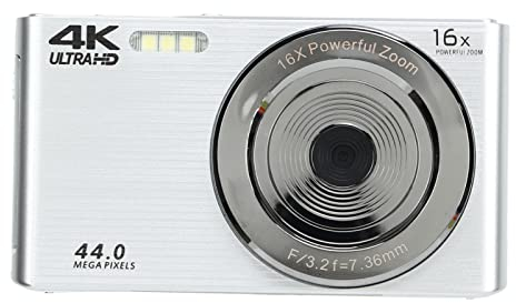 4K-Digitalkamera, 16-facher Digitalzoom, 44-Megapixel-Vlog-Kamera, 2,8-Zoll-Bildschirm, Integriertes Fülllicht, Unterstützung für USB-Datenübertragung, Anti-Shake (Silber)