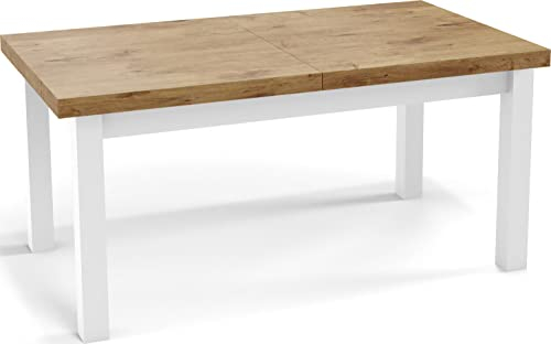 WFL GROUP Moderner Rechteckiger Ausziehbarer Esstisch - Platzsparend - Weißen Holzbeine - 170 bis 250 cm - Hergestellt in EU - 170 x 90 cm - Lancelot Eiche