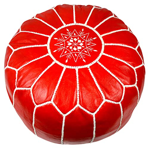 Marokkanischer Leder Pouf, Sitzpouf 54 x 34 cm, Rot, gefüllt geliefert, Ottoman Sitzpouf, Sitzhocker, Sitzpuff, Puff, Fußbank, Fußhocker, Bodenkissen, Sitzkissen, Kissen, Hocker 100% Handarbeit 410431