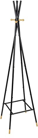 WENKO Standgarderobe Mod. Loft freistehender Garderobenständer mit vier Haken aus FSC-zertifiziertem Bambus und pulverbeschichtetem Metall geeignet für Flur 42 x 170 x 42 cm in natur und schwarz