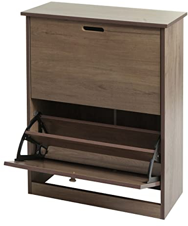 Mendler Schuhkipper HWC-K45, Schuhschrank Schuhregal, 81x60x25cm 2 Klappen, MDF aus Paulownia - grau-braun