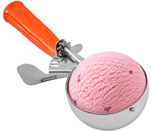 Restaurantware Met Lux 8 Ounce Portion Scoop 1 Durable Disher Scoop - Thumb Trigger Orange Stainless Steel Ice cream Disher For Portion Control For Ice Cream Mashed Potato And Cookie Batter