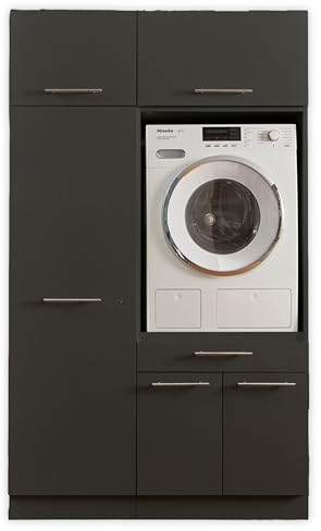 Laundreezy Waschmaschinenschrank, Mehrzweckschrank und 2X Schrankaufsatz, Anthrazit - Waschmaschinen-Überbauschrank TÜV-Zertifiziert mit viel Stauraum - 117,5 x 200 x 67,5 cm (B/H/T)