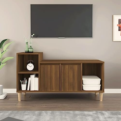 Homvdxl Unique TV Stand Unit 3 Cubes TV Cabinet Unit for Small TVs of 30 Inches, Under TV Storage Table with 2 Doors and Wood Legs for Living Room Home Office - Brown Oak