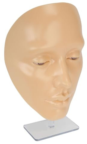 Make-up-Übungs-Gesichtsbrett, Wiederverwendbares 5D-Silikon-Make-up-Mannequin-Gesicht mit 20 Ml Make-up-Entferneröl, Vollgesichts-Übungs-Wimpern-Lidschatten mit Ständer für (WHITE)