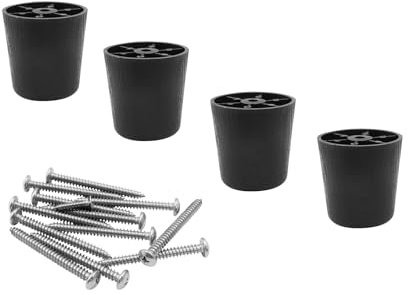 PHITUODA Lot de 4 pieds de meubles ronds en plastique - 50 mm - Pieds de canapé noirs - Pieds de rechange à visser pour canapé, bureau
