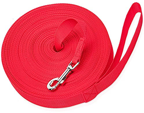 MaiLence Schleppleine 50m für Hunde, Große und Kleine Hundeleine, Langlaufleine für Mittelgroße Hunde (Rot)