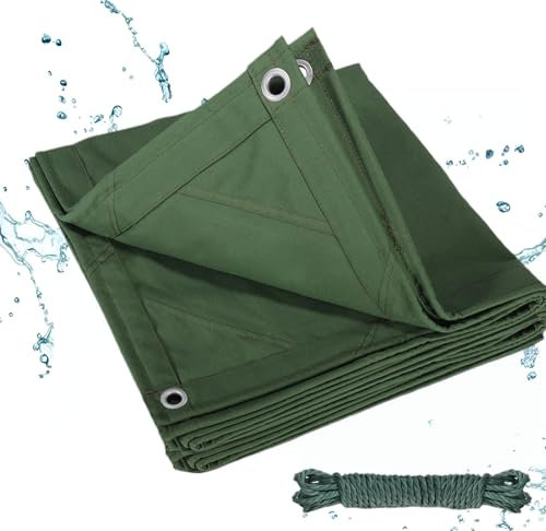 Canvas-Planen, strapazierfähige, wasserdichte Planen mit Aluminiumösen, UV-beständig, 22 Mil Mehrzweck-Abdeckplane, 14 oz strapazierfähiges Abdecktuch für den Außen- und Innenbereich mit Seilen
