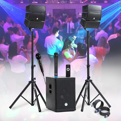 Pacchetto Sono DJ completo 1000W BM Bmsonic, 2 altoparlanti satellitari SUB 31cm USB/Bluetooth 2 MICROS, animazione, matrimonio, battesimo, sera