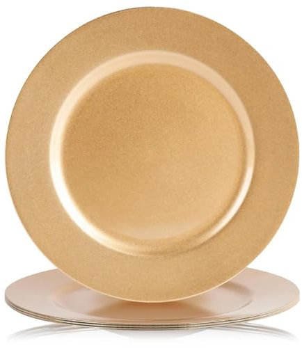 GEEZY Gold Charger Plates 33cm Set of 4 - Metallic Finish Birthday Wedding Christmas Tableware Decorative Plastic Plates Reusable and Easy to Clean