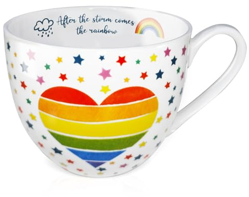 MFoffice Rainbow Heart Coffee Mug, Premium 20 oz Bone China Hug Mug, Inspiring Gift of Hope and Positivity, Perfect for Birthdays, Holidays, and Christmas, Designed in England by Harvest Green Studio