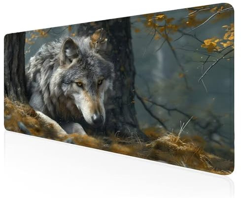 Tapis de Souris Gamer Le Loup des forêts Grand Tapis de Souris XXXL de Jeu avec Bords Surpiqués et Dos Antidérapant, sous-Main pour Clavier et Souris, Tapis de Bureau Multifonctionnel 100x50 CM -319