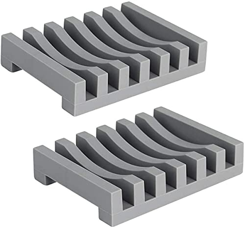 2 PCS Silicone Soap Dish, Self Draining Soap Holder, Anti-Slip & Anti-Drop, Reusable for Bathroom, Kitchen, Sink - Grey