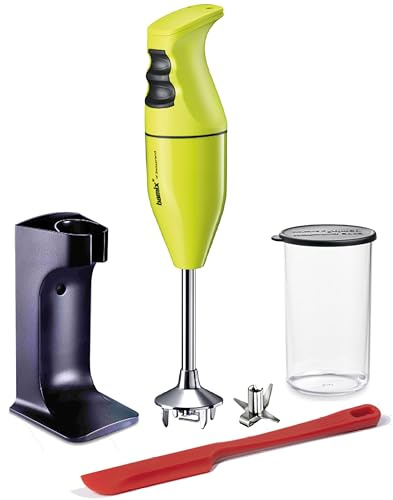 bamix Stabmixer Set EO180 CLASSIC PLUS inkl. Ständer, 1 Becher, 1 Multifunktionsmesser, Spachtel, 180 Watt, Made in Switzerland, Lime/Schwarz