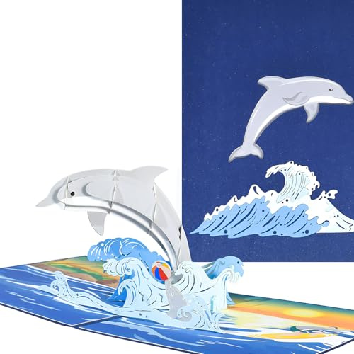 Deluisho Pop Up Karte Delfin, Pop Up Karte Geburtstag, 3D Grußkarte, Ein tolles Geschenk für Ihre Familie und Freunde, Die in Den Urlaub Fahren