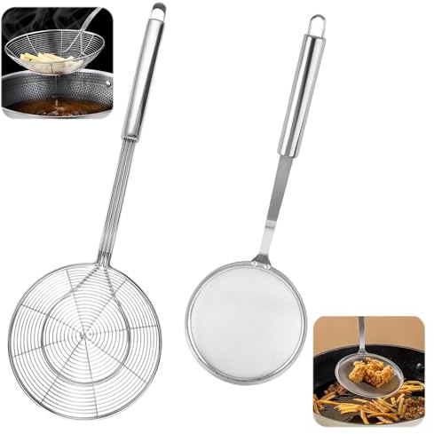 2 Piezas Espumaderas De Cocina, Espumadera ArañA De Acero Inoxidable | Fácil De Limpiar, Se Puede Colgar En, Apto Para Lavavajillas, para Olla Caliente, Freír, Harina, Fideos y Filtrado de Aceite