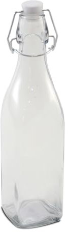 JUANIO Lot de 12 Bouteille carrée en Verre avec Bouchon hermétique, Carafe Bouteille avec Fermeture à Clip, capacité 0,5L - Longueur 6,5 x Largeur 6,5 x Hauteur 27 cm