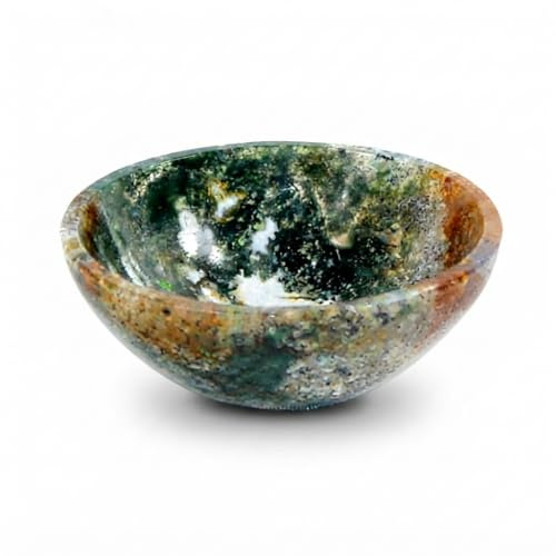 Prajet Handmane Schale, natürliche Kristalle, Reinigung, Meditation, spirituelle und aufladende Kristalle, Dekoration, Geschenk, aufmerksames Geschenk für Wellness, wertvolles Geschenk (Moosachat)