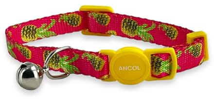 Ancol Adjustable Cat Collar with Safety Bell and Break Apart Buckle Fun Summer Tropical Pineapple Pattern