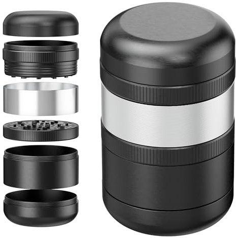 Viberium Grinder Metalico 60 mm - Herb Grinder Metal, 4 Piezas, Crusher | Spice Grinder Hierba, Aluminio Crusher Grande, Molinillo XXL, Negro Plata