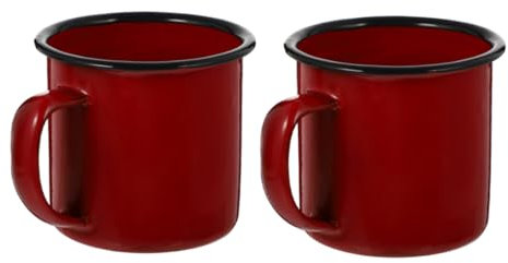 BEBEMOKO Lot De 2 Tasses à Café De Camping Émaillées Vintage En Métal Rouge, Résistantes à La Chaleur, Légères Et Portables, Pour Randonnée, Repas En Plein Air Et Bureau