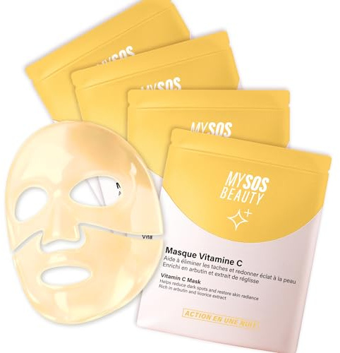 4 Maschere alla Vitamina C e Collagene – Anti-Macchie & Illuminanti - My SOS Beauty - Maschera Hydrogel Viso con Arbutina & Liquirizia - Trattamento Illuminante e Anti-Iperpigmentazione