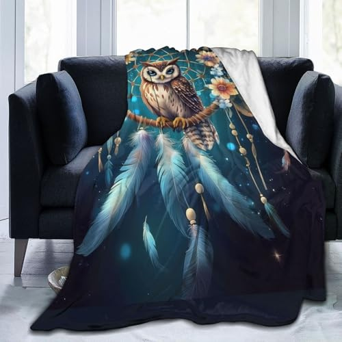 Mexpekil Traumfänger mit Eulen-Decken, weich, gemütlich, flauschige Flanell-Fleece-Decke für Sofa, Bett, Camping, Reisen, 200 x 150 cm