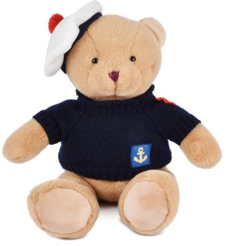Doudou et Compagnie - Porte Clé Ours Peluche Marin - 15 cm - Ours Beige avec Pull Bleu Marine et Béret Pompon Rouge - Souvenir Maritime Français - Cadeau Peluche Enfant et Adulte - SP4538
