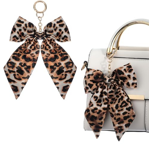 Nogeqi Leopard Print Bow Bag Charm, Leopard Purse Charm for Handbags, Bow Keychain for Purse Tote Bags Car Key Rings Bag Accessories Gifts for Women