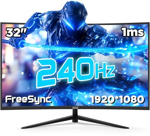 32 Inch Curved Gaming Monitor with 240Hz Refresh Rate, 1ms GTG, HDR600, 1500R Curve, 1080P Resolution, 122% sRGB FreeSync G-Sync Compatible, DP and HDMI Ports