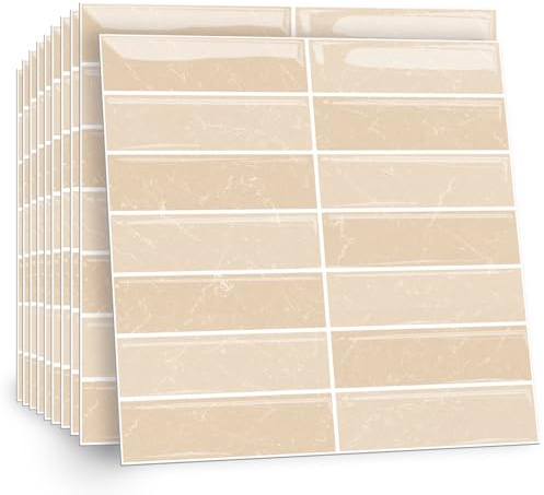 TOARTi 10 Sheets 2D Self Adhesive Wall Tiles,12×12inch Stick On Wall Tiles Kitchen Splashbacks for Walls,Light Yellow Tile Stickers Peel and Stick Backsplash Splashback Decals Tile