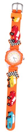 JOINPAYA 3D Kinderuhr Cartoon mit Auto Motiv Armbanduhr für Orange Leichtes Robustes Material Geschenk für Jungen und Mädchen