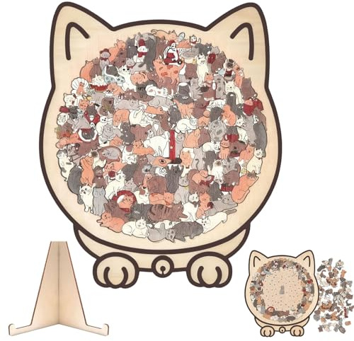 Cat Wooden Jigsaw Puzzle, 135-Piece Morandi-Colored Cat Shaped Wooden Jigsaw Puzzle For Adults, Framed By Adorable Cats Outline Puzzles, Creative Puzzles Gifts ForCat Lovers, Home Decor
