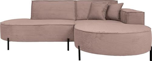 WFL GROUP Ecksofa 3-Sitzer im Loft-Stil, Skandi-Design – L-Form, Ecke Rechts – Hohe Metallfüße – inkl. Dekokissen, Cordstoff Chenille – Altrosa, Rosa