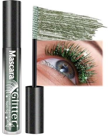 Glitter Mascara - Grün Glitzer Wimperntusche, Diamond Effekt, Langanhaltend, Volumen & Verlängerung, Wischfeste Formel Schimmerndes Augen Make-up mit Feinem Funkeln für Party Hochzeit (Green)