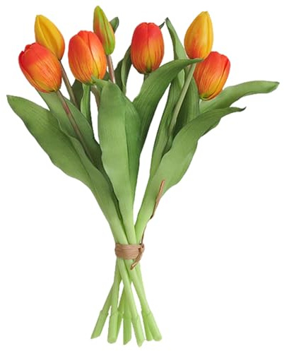 7 Stück Künstliche Tulpen, Tulpen Künstlich Wie Echt Emulsion (Orange) | Künstliche Blumen 32 cm Künstliches Tulpenbündel Frühlingsdeko für Muttertag Geburtstag Hochzeit Valentinstag