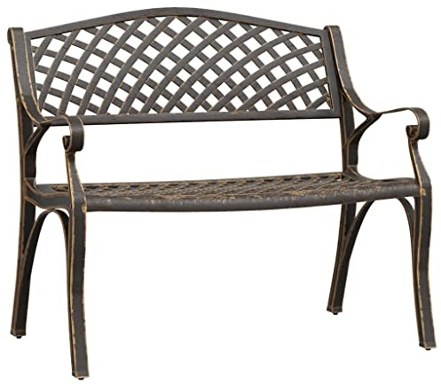 mtlskopl Gartenbank 102 cm Bronzefarben aus Aluminiumguss mit Blumenmuster Robustes Gusseisen Gestell Romantische Eleganz für Balkon Terrasse und Outdoor Lounge