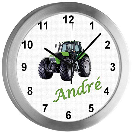CreaDesign Kinder Funkwanduhr mit (Wunsch) Namen | Kinderzimmer Funkuhr| mit Analog ? Ziffernblatt | geräuscharm | Wanduhr Kind | Motiv Traktor