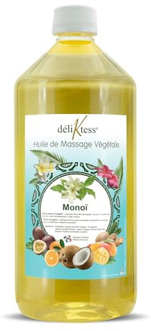 déliktess® - Huile de massage végétale - 19 parfums au choix- 200ml ou 1 litre - Naturelle et fabriquée en France - pour modelage professionnel (Monoï)