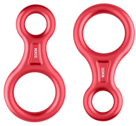 Azarxis 35kN Abseilachter, Abseilgerät Klettern 8 Descender für Erholung im Freien (Rot - 2 Stück)