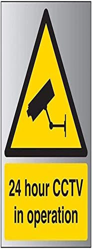 V Safety Panneau 24 heures CCTV In Operation – 300 mm x 400 mm – 3 mm en aluminium brossé
